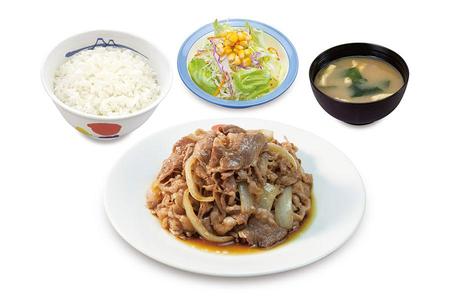 　「お肉どっさりグルメセット」９３０円（ライス・みそ汁・生野菜付き）
