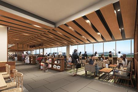 　改装されたフードコート飲食エリアの「ＰＲＥＭＩＵＭ ＬＯＵＮＧＥ」