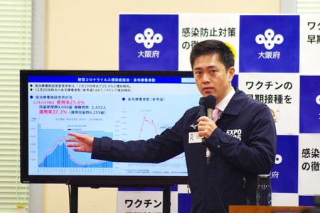 　年末年始のコロナ対応について説明する吉村洋文知事（１２月２１日・大阪府庁）