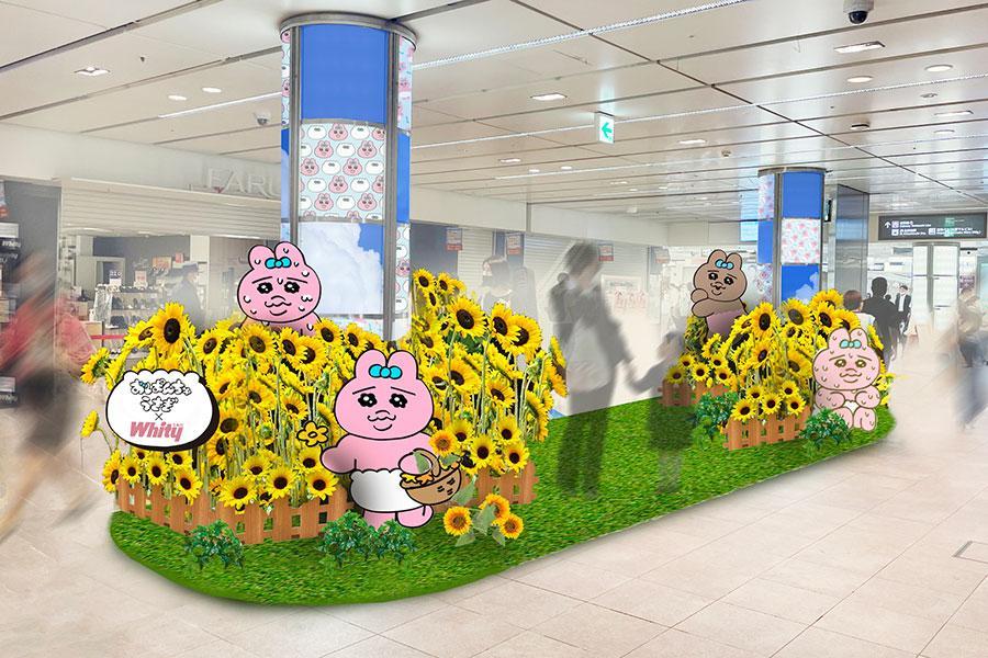 「ひまわりを育てるおぱんちゅうさぎ」（場所：FARURU間通路）