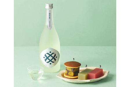 三重県「井村屋」の「福和蔵 純米吟醸」（1杯・540円）×大阪府「駿 surugaya」の「生粒羊羹どら焼き 栗」（540円）など