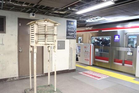 最後に撤去される予定の淀屋橋駅の百葉箱（写真提供：Osaka Metro)