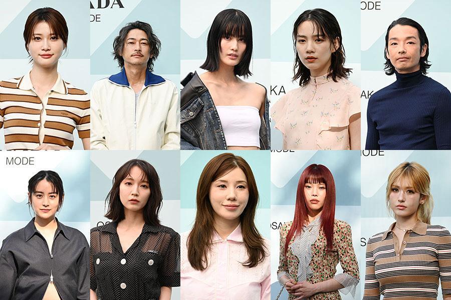 　『プラダ モード 大阪』のフォトコールに登場した面々（６月７日・うめきた公園）