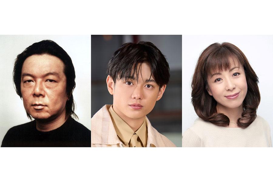『一富士茄子牛焦げルギー』の出演者。左から、古田新太、ＡｍＢｉｔｉｏｕｓ・真弓孟之、羽野晶紀