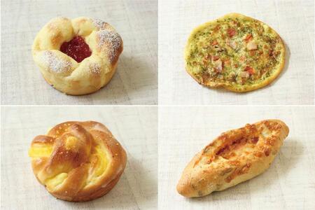 　ドンク『１２０周年創業祭～ドンク銘パンコレクション～』（左上から時計回りに）「ふんわり苺のチーズケーキ仕立て」「兵庫県産バジルとトマトのピッツァ」「大葉香る博多明太」「瀬戸内レモンフロマージュ」