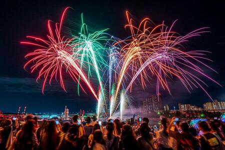 　『泉大津海辺の夏祭り ｗｉｔｈ ＡＭＡＺＩＮＧ －光と音の渚－』の花火イメージ（昨年の様子）