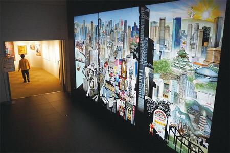 　入口で出迎えてくれる大型作品『日本一大阪人パノラマ』