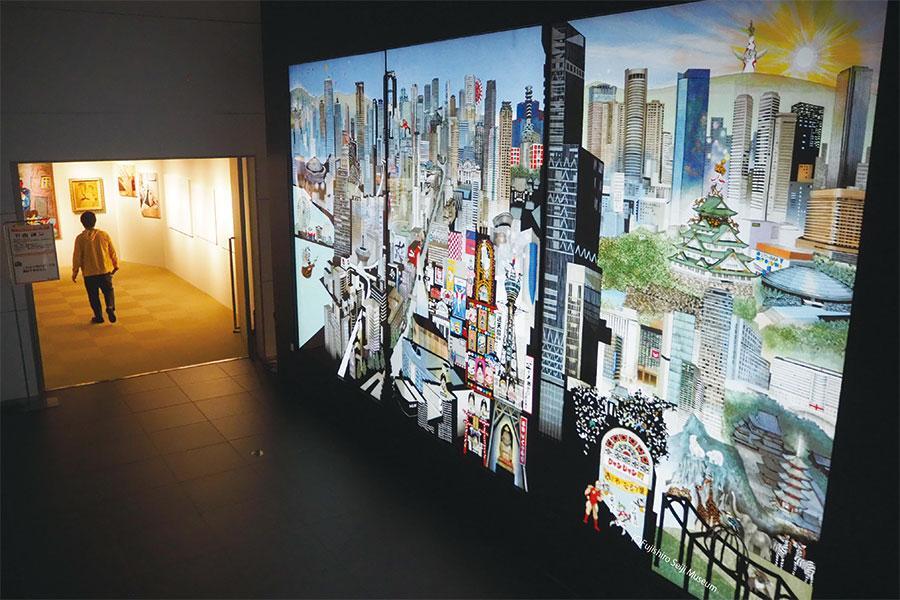 　入口で出迎えてくれる大型作品『日本一大阪人パノラマ』