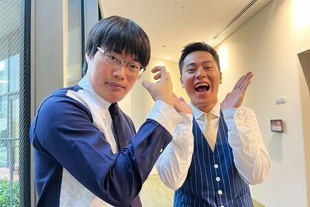 　お笑いコンビ・オニイチャン（左から府上ふが、こんちゃん Ｌｍａｇａ.ｊｐ撮影）