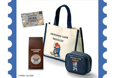 　エクセルシオール カフェ×パディントンのコラボ福袋「Ａ バッグ・ポーチ＆ビーンズセット」（７０００円）