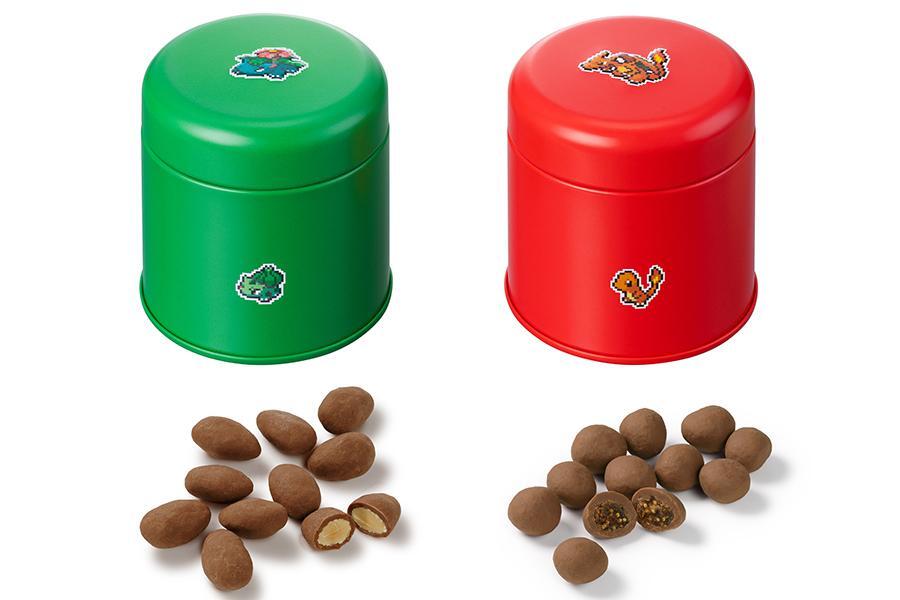 　メリーチョコレート×ポケモンコラボ商品「くさタイプ・ほのおタイプ缶」（各４０ｇ×２缶セット／１９４４円）