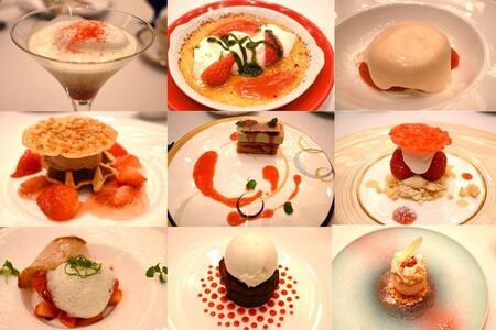 　９種の出来立ていちごデザートが楽しめる特別なスイーツオンリーのコース、全く異なる魅力の９皿でホテルの４５周年をお祝いしました