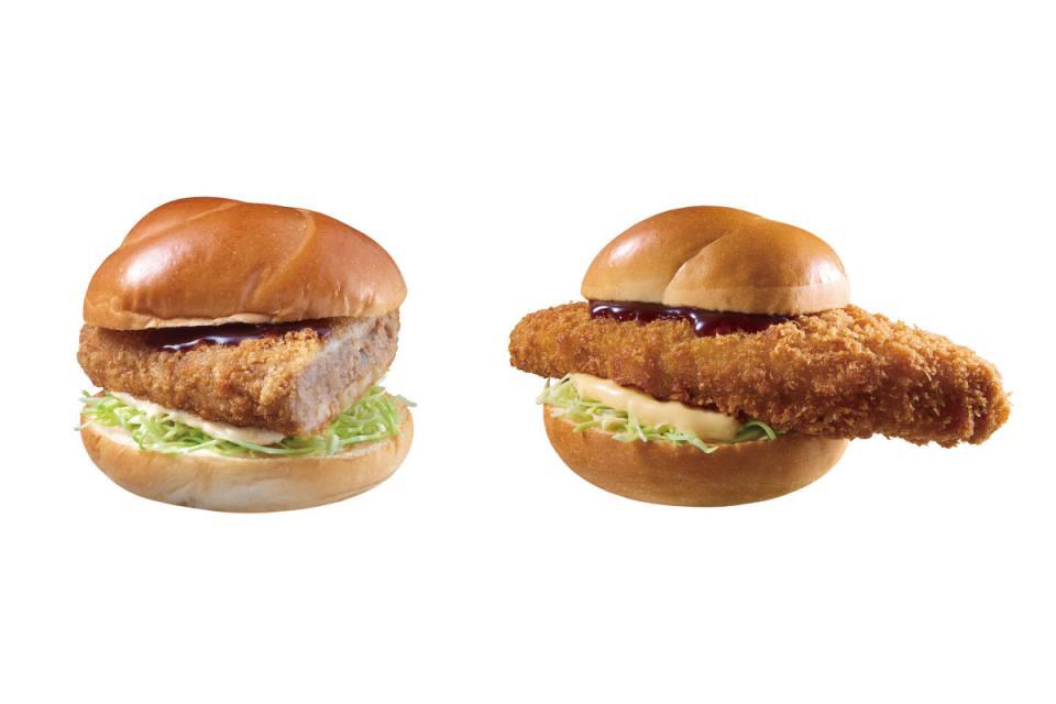 　ローソン『盛りすぎチャレンジ』左が通常品、右が「盛りすぎ！メンチバーガー」（３８７円／６月９日発売）