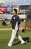 レイズ戦の登板を翌日に控えるヤンキース・田中将＝ヤンキースタジアム（撮影・大橋小太郎）