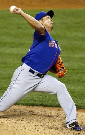 　ヤンキース戦の５回途中から登板し、３回２／３を１失点と好投したメッツ・松坂＝ニューヨーク（共同）