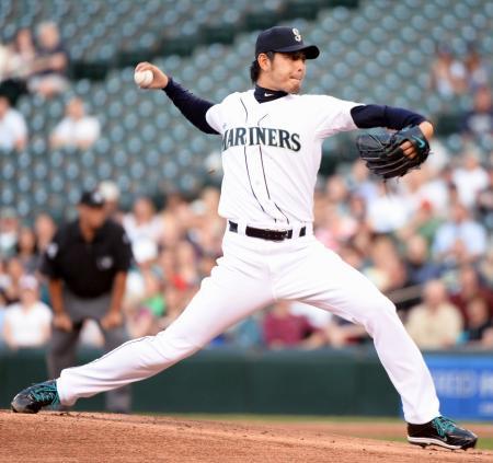 　レイズ戦に先発し、８回無失点と好投したが３勝目はならなかったマリナーズ・岩隈＝シアトル（共同）