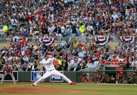 　オールスター戦の３回に登板し、１回を三者凡退に抑えたダルビッシュ（共同）