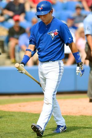 　レッドソックス戦の７回、見逃し三振に倒れたブルージェイズとマイナー契約の川崎＝ダンイーデン（ゲッティ＝共同）