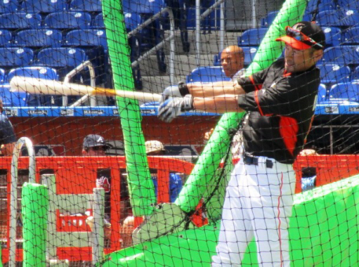 試合前に打撃練習を行うイチロー＝マイアミ（撮影・小林信行）