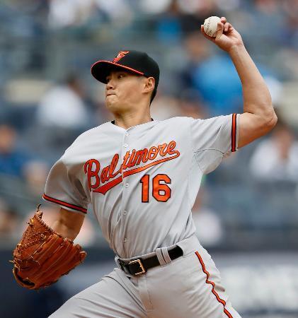 　ヤンキース戦に先発し、７回を５安打１失点で今季初勝利を挙げたオリオールズのチェン＝ニューヨーク（共同）