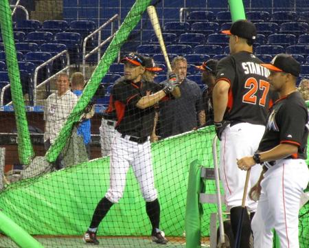 ヤンキース・田中との初対戦を前にして打撃練習を行うイチロー＝マイアミ（撮影・小林信行）