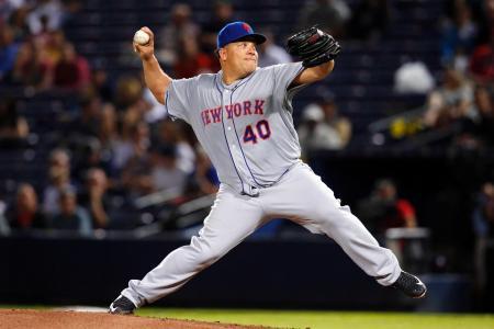 　ブレーブス戦に先発し、連続イニング無失点を３１回に伸ばしたメッツの右腕コローン＝１０日、アトランタ（ロイター＝共同）