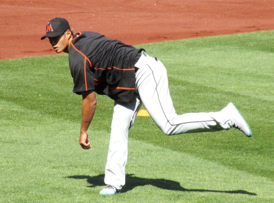 開幕戦から、１０日ぶりに先発することが決まったチェン＝ニューヨーク（撮影・小林信行）