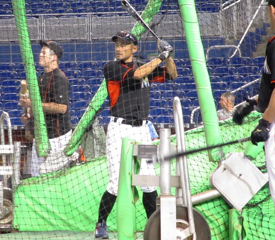 試合前に打撃練習を行うイチロー（撮影・小林信行）