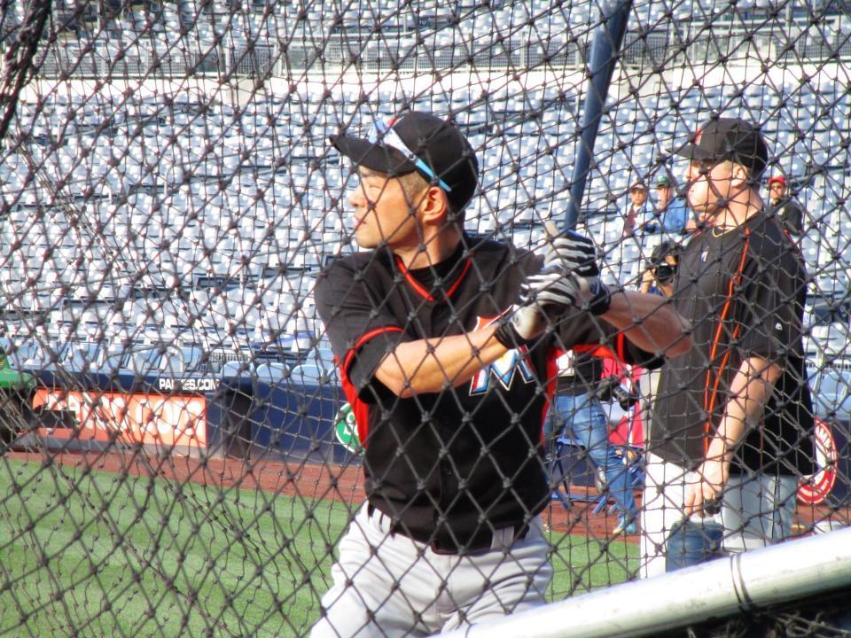 試合前に打撃練習を行うイチロー（撮影・小林信行）