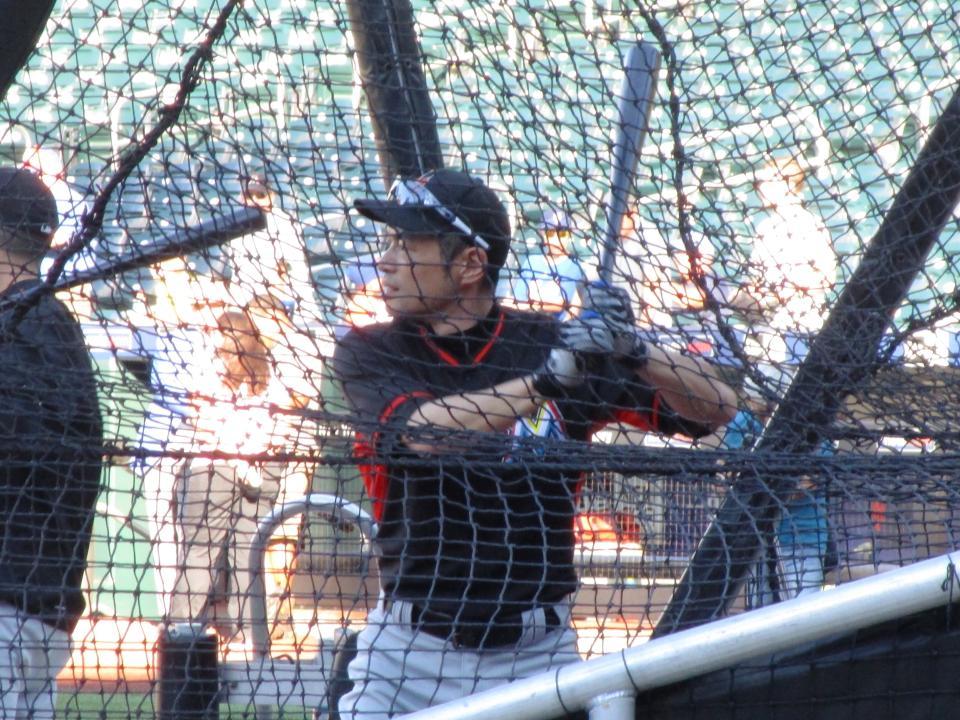 試合前に打撃練習をするイチロー（撮影・小林信行）