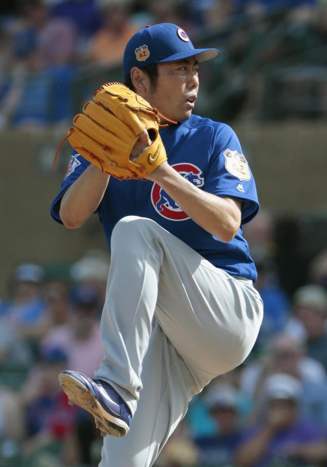 　７回から登板し、１回を三者凡退に抑えたカブスの上原