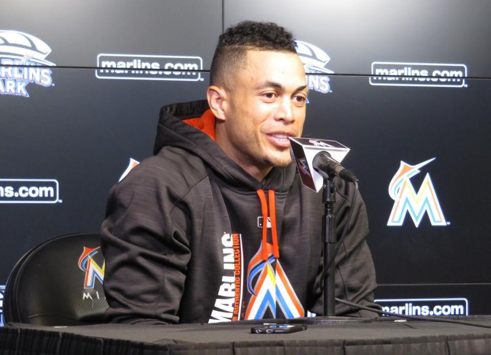 　年間６０本塁打は逃したが、自身初の打点王に輝いたスタントン（撮影・小林信行）