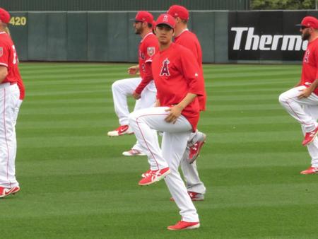 ウオームアップだけ参加した大谷翔平（撮影・小林信行）