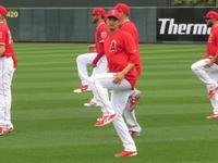 ウオームアップだけ参加した大谷翔平（撮影・小林信行）