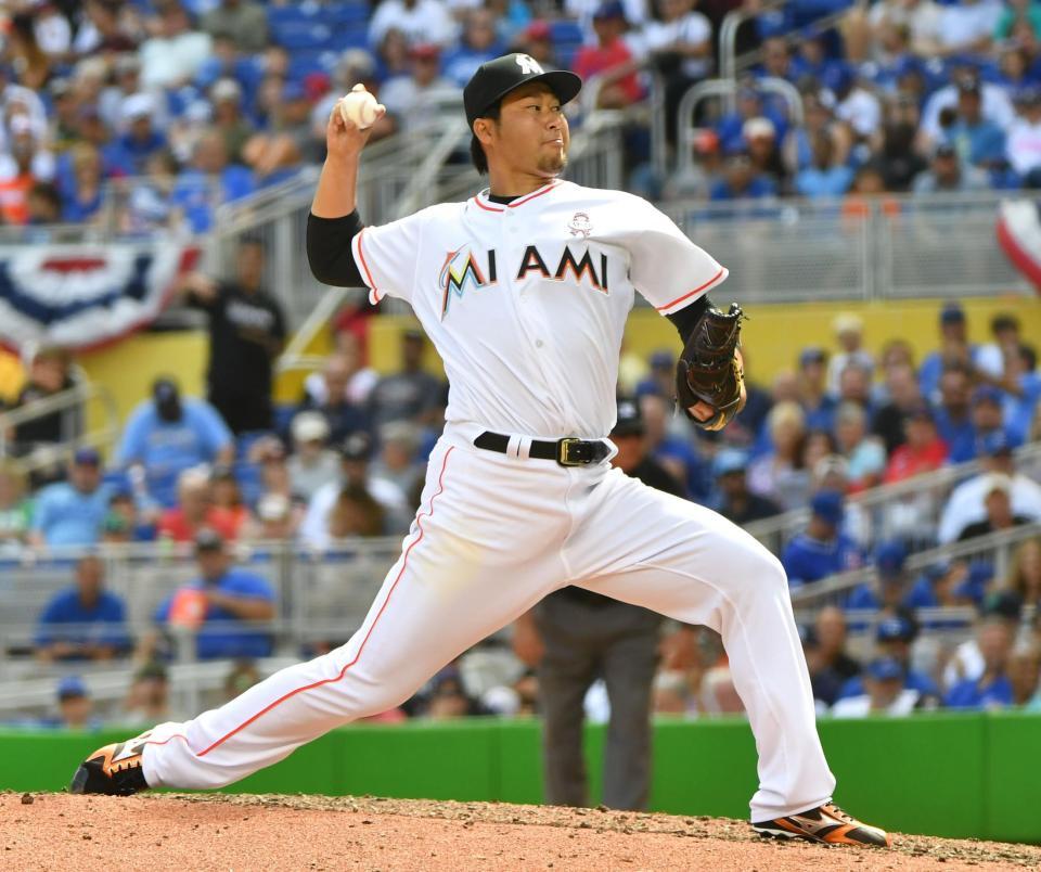 　８回に登板し、２回を無安打無失点だったマーリンズ・田沢＝マイアミ（ゲッティ＝共同）