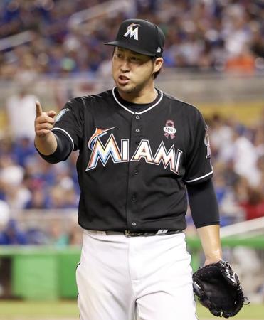 　カブス戦の８回に登板し、１回を無得点に抑えたマーリンズ・田沢＝マイアミ（共同）