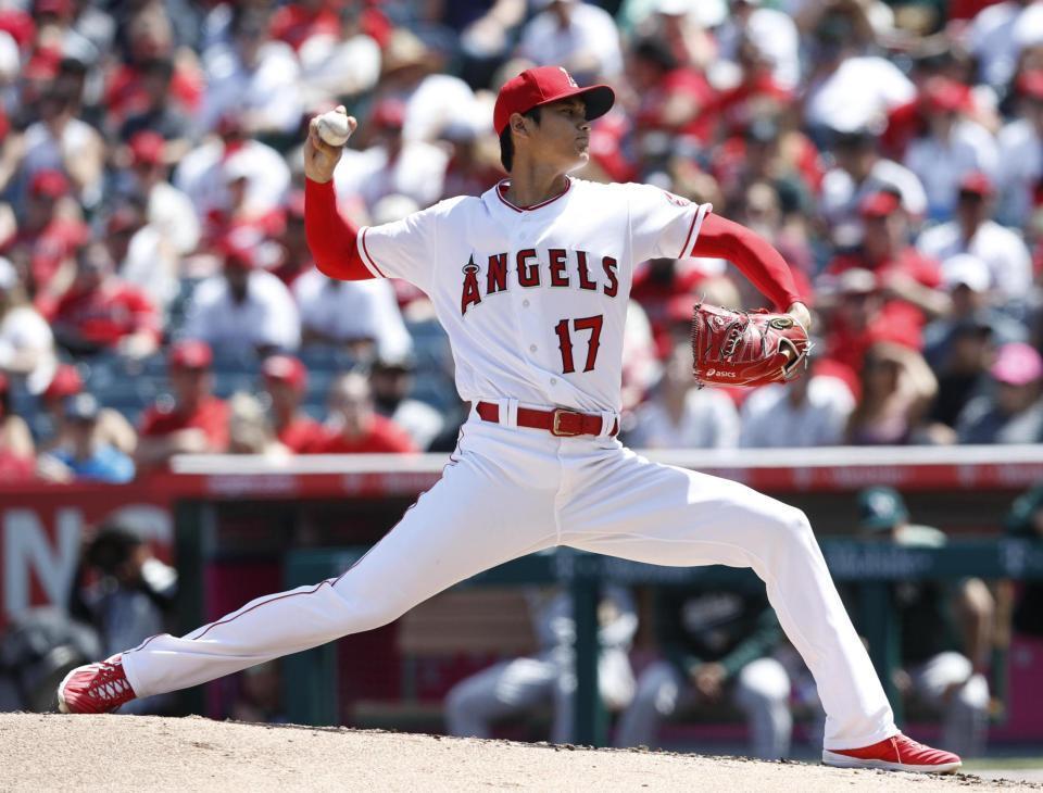 　アスレチックス戦に先発したエンゼルス・大谷＝アナハイム（共同）