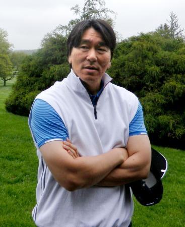 　チャリティーゴルフに参加し、エンゼルス・大谷らについて話す松井秀喜氏＝１４日、ニューヨーク近郊（共同）