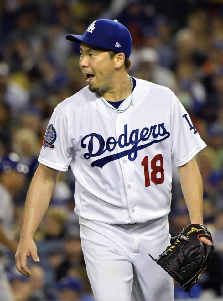 　７回を３安打無失点で５勝目を挙げたドジャース・前田＝ロサンゼルス（共同）
