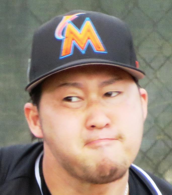 マーリンズ時代の田沢純一投手（撮影・小林信行）