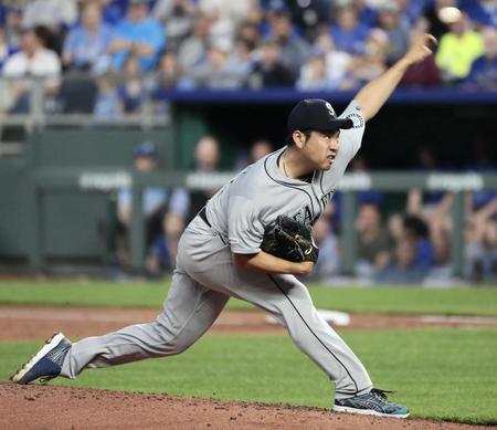 　ロイヤルズ戦に先発したマリナーズ・菊池＝カンザスシティー（共同）