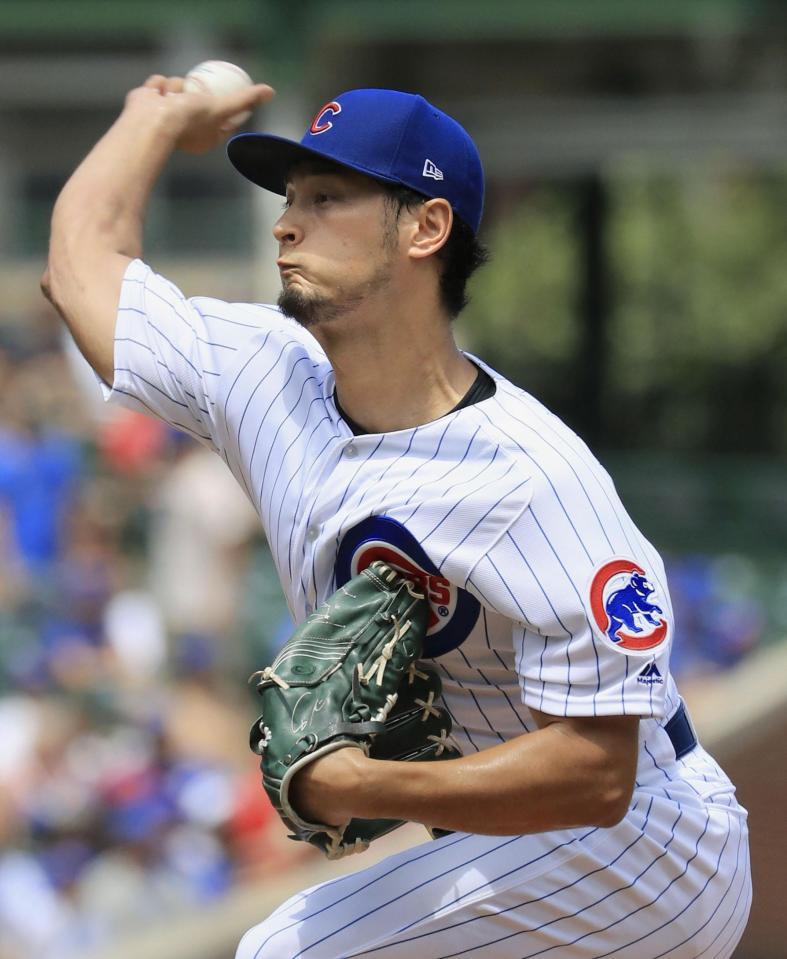 レッズ戦に先発し、６回無失点で３勝目を挙げたカブスのダルビッシュ＝シカゴ（共同）