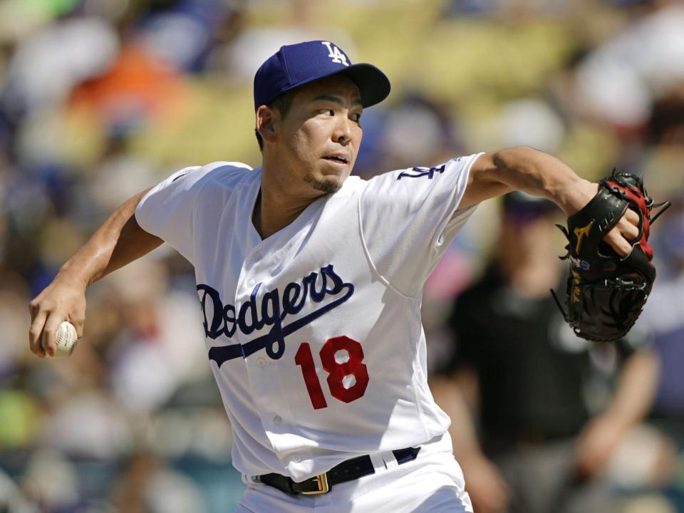 　ジャイアンツ戦の３回から登板し、４回を無失点で９勝目を挙げたドジャース・前田＝ロサンゼルス（共同）