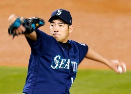 　ドジャース戦に先発したマリナーズ・菊池。６回１／３を６安打３失点で勝敗は付かなかった＝ロサンゼルス（ＡＰ＝共同）