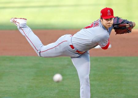 アスレチックス戦に先発したエンゼルス・大谷＝オークランド（共同）