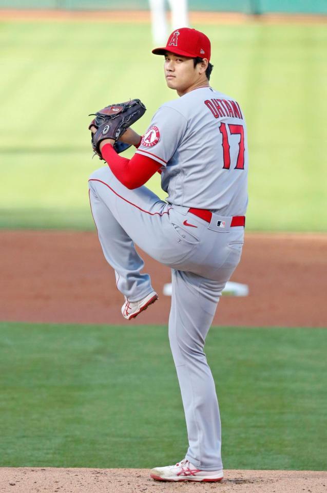 　アスレチックス戦に先発したエンゼルス・大谷＝オークランド（共同）