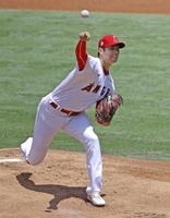　ジャイアンツ戦に先発し、６回１失点だったエンゼルス・大谷。勝敗は付かなかった＝アナハイム（共同）