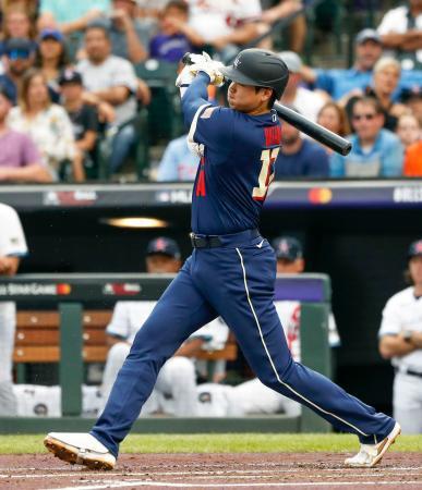 　オールスター戦の３回、一ゴロに倒れるエンゼルス・大谷＝１３日、デンバー（共同）