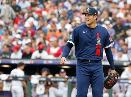 オールスター戦に先発登板し、１回を無安打無失点で投げ終えたエンゼルス・大谷＝13日、デンバー（共同）