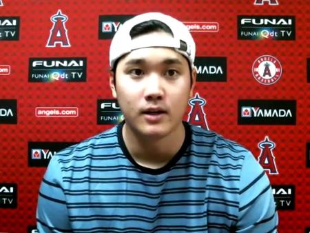 　試合後のオンライン会見に臨んだエンゼルス・大谷